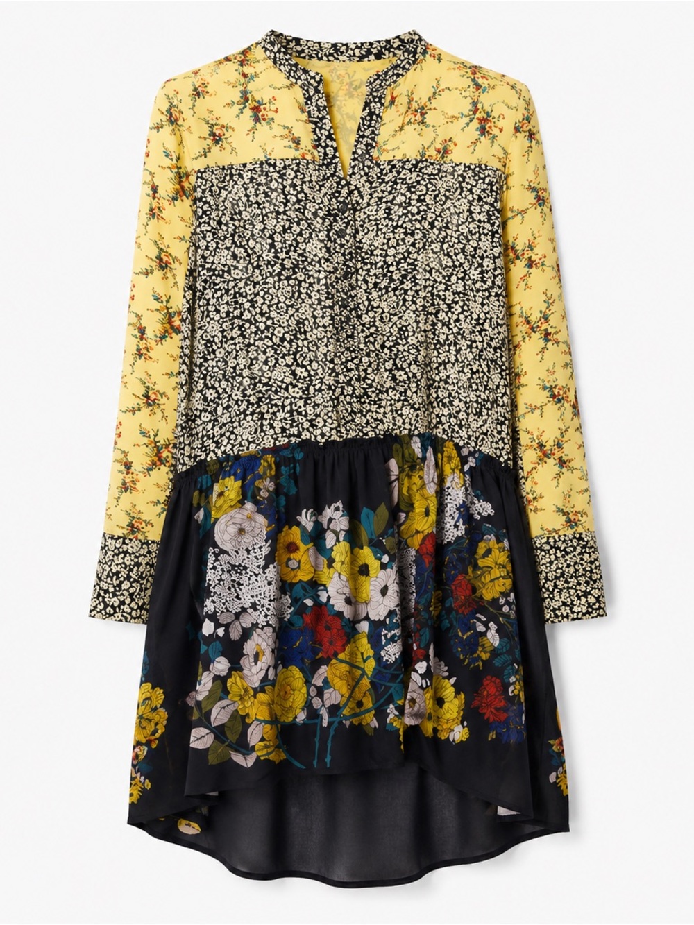 Sandro Paris Mixed Floral Patchwork High Low Dress Size 2 M
